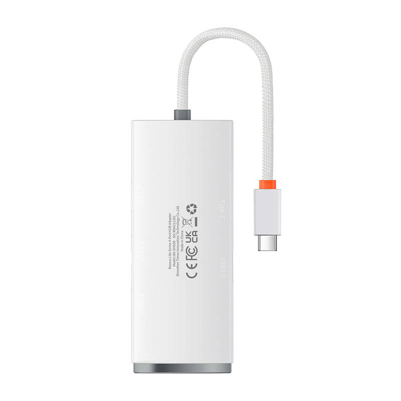 Baseus Lite Series Hub 4in1 USB-C to 4x USB 3.0 + USB-C, 25cm (White)