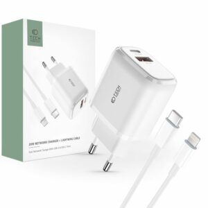 NAPÁJECÍ ADAPTÉR / NABÍJEČKA  TECH-PROTECT C20W 2-PORT NETWORK CHARGER PD20W/QC3.0 + LIGHTNING CABLE WHITE