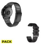 PACK ŘEMÍNEK WATCH BAND STEEL + ŘEMÍNEK WATCH BAND SMOOTH GARMIN FENIX 3/5X/3HR/5X PLUS/6X/6X/7X PRO ČERNÝ