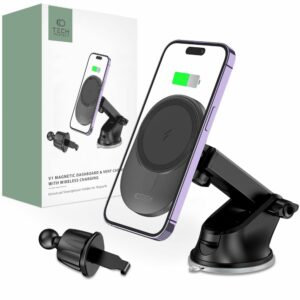 DRŽÁK TELEFONU DO AUTA S BEZDRÁTOVÝM NABÍJENÍM TECH-PROTECT MM15W-V1 MAGNETIC MAGSAFE DASHBOARD & VENT CAR MOUNT WIRELESS CHARGER 15W BLACK