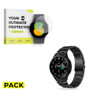 PACK DOOP GLASS SAMSUNG GALAXY WATCH 4 / 5  / 6 / 7 / FE (40 MM)+ ŘEMÍNEK DOOP BAND STAINLESS SAMSUNG GALAXY WATCH 4 / 5  / 5 PRO / 6 / 7 / FE BLACK