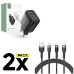 PACK NABÍJEČKA NA MOBIL A TABLET TECH-PROTECT C12W 2-PORT NETWORK CHARGER 2.4A BLACK + KABEL TECH-PROTECT ULTRABOOST 3IN1 LIGHTNING & TYPE-C & MICRO-USB CABLE 3A 120CM BLACK