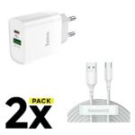 PACK NABÍJEČKA NA MOBIL A TABLET HOCO C80A NETWORK CHARGER PD20W/QC3.0 BÍLÝ + BASEUS WISDOM 2-PACK TYPE-C 150CM/5A BÍLÝ