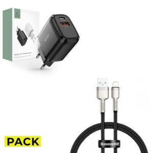 PACK NABÍJEČKA NA MOBIL A TABLET TECH-PROTECT C20W 2-PORT NETWORK CHARGER PD20W/QC3.0 BLACK + KABEL TECH-PROTECT ULTRABOOST LIGHTNING CABLE 2.4A 25CM BLACK
