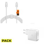 PACK NABÍJEČKA NA MOBIL A TABLET SPIGEN PE2007EU POWERARC 2-PORT NETWORK CHARGER PD60W/QC3.0 WHITE + KABEL SPIGEN PB2200 ARCWIRE LIGHTNING CABLE 200CM WHITE