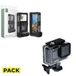 PACK VODĚODOLNÉ POUZDRO TECH-PROTECT IPX8 UNIVERSAL DIVING WATERPROOF CASE BLACK + VODĚODOLNÉ POUZDRO TECH-PROTECT WATERPROOFCASE GOPRO HERO 9 / 10 / 11 CLEAR, TRANSPARENTNÍ / ČIRÝ