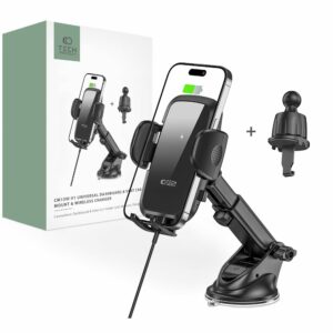 DRŽÁK TELEFONU DO AUTA S BEZDRÁTOVÝM NABÍJENÍM TECH-PROTECT CM15W-V1 DASHBOARD & VENT CAR MOUNT WIRELESS CHARGER 15W BLACK