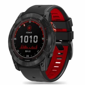 SILIKONOVÝ ŘEMÍNEK NA GARMIN 26MM FENIX 3 / 5X / 3HR / 5X PLUS / 6X / 6X PRO / 7X DOOP EXPLORER PRO ČERNÁ / ČERVENÁ