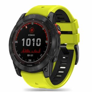 SILIKONOVÝ ŘEMÍNEK NA GARMIN 26MM FENIX 3 / 5X / 3HR / 5X PLUS / 6X / 6X PRO / 7X DOOP EXPLORER PRO LIMETKOVÁ / ČERNÁ