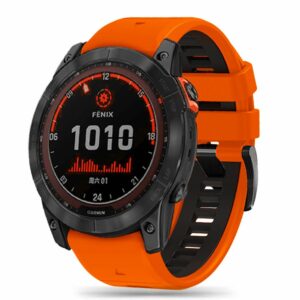 SILIKONOVÝ ŘEMÍNEK NA GARMIN 26MM FENIX 3 / 5X / 3HR / 5X PLUS / 6X / 6X PRO / 7X DOOP EXPLORER PRO ORANŽOVÁ / ČERNÁ