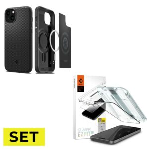 SET KRYT SPIGEN MAG ARMOR MAGSAFE IPHONE 15 PLUS MATTE BLACK + TVRZENÉ SKLO SPIGEN GLAS.TR ”EZ FIT” FC IPHONE 15 PLUS BLACK