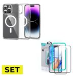 SET KRYT HEYCASE AIR DEFENSE MAGSAFE IPHONE 15 PRO CLEAR + TVRZENÉ SKLO ESR TEMPERED GLASS 2-PACK IPHONE 15 PRO BLACK