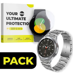 PACK ŘEMÍNEK DOOP STAINLESS GALAXY WATCH 4/5/5 PRO/6 SILVER + DOOP GLASS SAMSUNG GALAXY WATCH 4/5/6 (44 MM)
