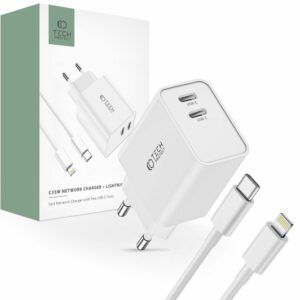 NABÍJEČKA NA MOBIL A TABLET TECH-PROTECT C35W 2-PORT NETWORK CHARGER PD35W + LIGHTNING CABLE WHITE