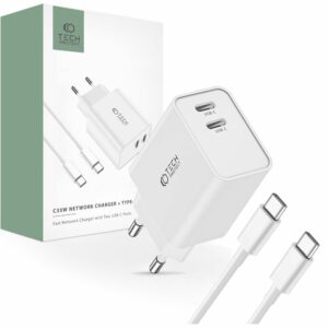 NABÍJEČKA NA MOBIL A TABLET TECH-PROTECT C35W 2-PORT NETWORK CHARGER PD35W + TYPE-C CABLE WHITE