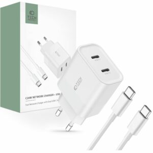 NAPÁJECÍ ADAPTÉR / NABÍJEČKA TECH-PROTECT C20W 2-PORT NETWORK CHARGER PD20W + TYPE-C CABLE WHITE