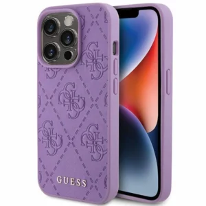 KRYT GUESS LEATHER 4G STAMPED CASE FOR IPHONE 15 PRO - PURPLE