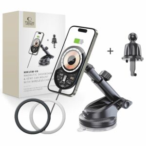 DRŽÁK TELEFONU DO AUTA S BEZDRÁTOVÝM NABÍJENÍMTECH-PROTECT MM15W-V6 MAGNETIC MAGSAFE DASHBOARD & VENT CAR MOUNT WIRELESS CHARGER 15W BLACK