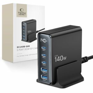 STOLNÍ NABÍJEČKA TECH-PROTECT DC140W-GAN 5 PORTŮ PD 140W / QC 3.0 ČERNÁ