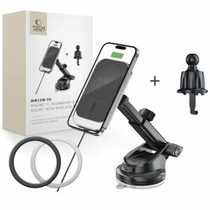 DRŽÁK TELEFONU DO AUTA S BEZDRÁTOVÝM NABÍJENÍMTECH-PROTECT MM15W-V9 MAGNETIC MAGSAFE DASHBOARD & VENT CAR MOUNT WIRELESS CHARGER 15W BLACK