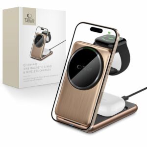 BEZDRÁTOVÁ NABÍJEČKA TECH-PROTECT QI15W-A42 3IN1 MAGNETIC MAGSAFE WIRELESS CHARGER DESERT GOLD