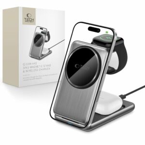 BEZDRÁTOVÁ NABÍJEČKA TECH-PROTECT QI15W-A42 3IN1 MAGNETIC MAGSAFE WIRELESS CHARGER SPACE GREY