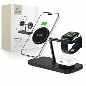 BEZDRÁTOVÁ NABÍJEČKA TECH-PROTECT QI15W-A45 3IN1 MAGNETIC MAGSAFE WIRELESS CHARGER BLACK