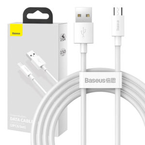 Sada datových kabelů Baseus Simple Wisdom USB na Micro 2,1A (2 ks/sada) 1,5 m bílá