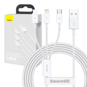 USB kabel 3v1 Baseus Superior Series, USB na micro USB / USB-C / Lightning, 3,5 A, 1,5 m (bílý)