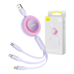 Baseus Bright Mirror 3, kabel USB 3 v 1 pro micro USB / USB-C / Lightning 66W / 2A 1,1 m (fialový)