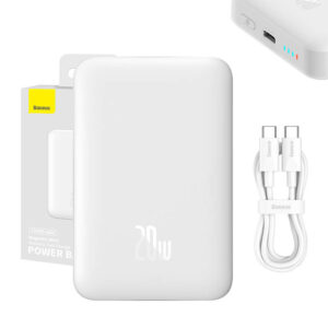Powerbanka Baseus Magnetic, 10000 mAh, 20 W, MagSafe (bílá)