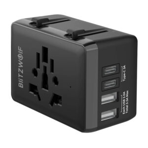 Blitzwolf BW-TA1 cestovní adaptér 4 v 1 2×USB + C + PD 20W
